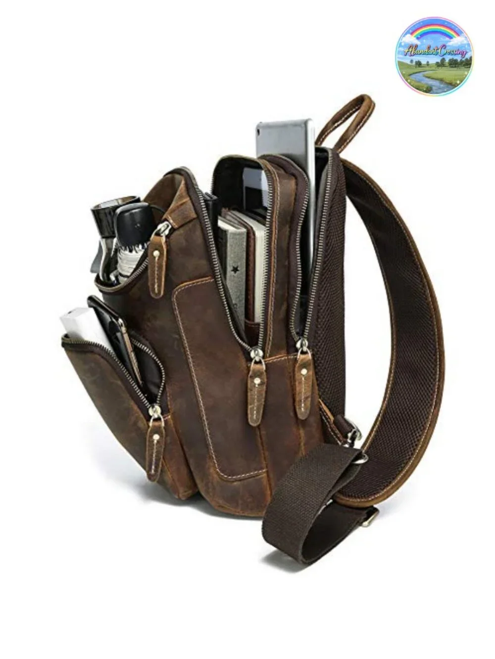 Vintage Full Grain Leather Sling Bag Crossbody Chest Daypack